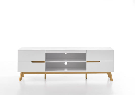 TV-Schrank Lowboard weiß matt MDF Asteiche furniert Massivholz 169 cm Cervin