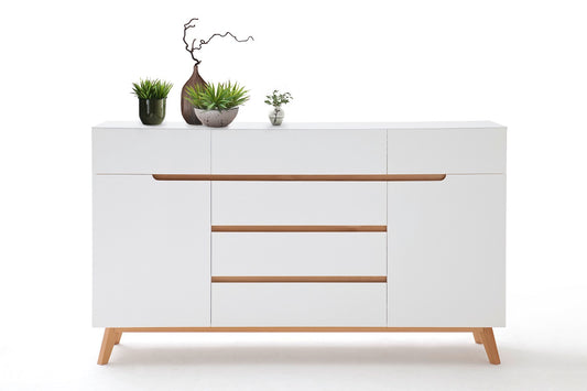 Sideboard Kommode weiß matt MDF Asteiche furniert Massivholz 169 cm T03 Cervin
