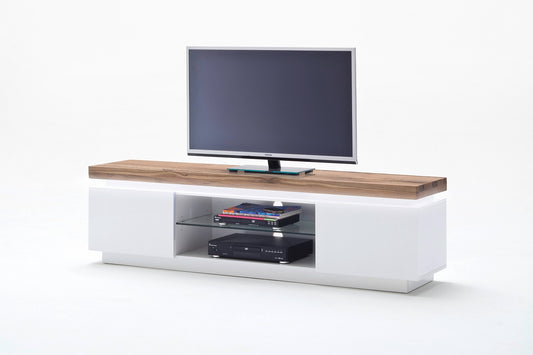 TV-Schrank Lowboard weiß matt MDF Eiche massiv Fach Grifffräsung 175 cm Romino