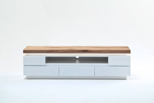 TV-Schrank Lowboard weiß matt MDF Eiche massiv Schublade Fach 175 cm Romino