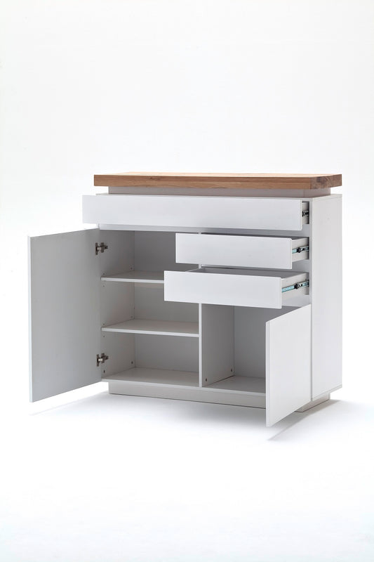 Kommode Schrank weiß matt MDF Eiche massiv Tür Schublade lackiert 120 cm Romino