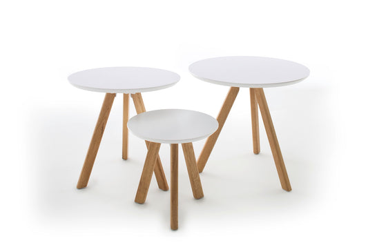 Couchtisch Tisch 3er Set Tische weiß MDF matt lackiert Eiche massiv 50 cm Sinia