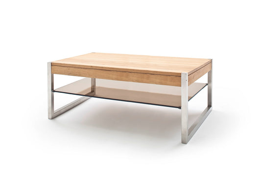 Couchtisch Wohnzimmertisch Eiche-massiv Glas rechteckig 105 cm Migela