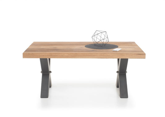 Couchtisch Baumkantentisch Wildeiche-massiv X-Form rechteckig geölt 120 cm