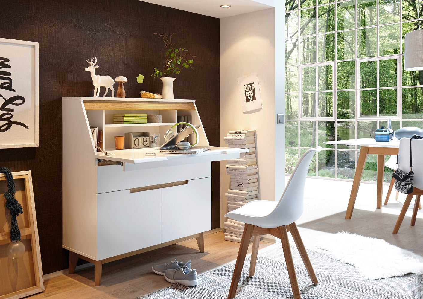 Sideboard Kommode weiß matt MDF Asteiche furniert Massivholz 193 cm T04 Cervin