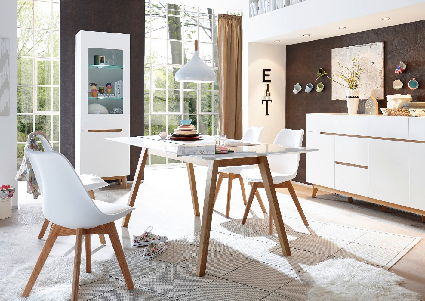 Garderobe Kommode Schrank weiß matt MDF Asteiche furniert Massiv 85 cm Cervin