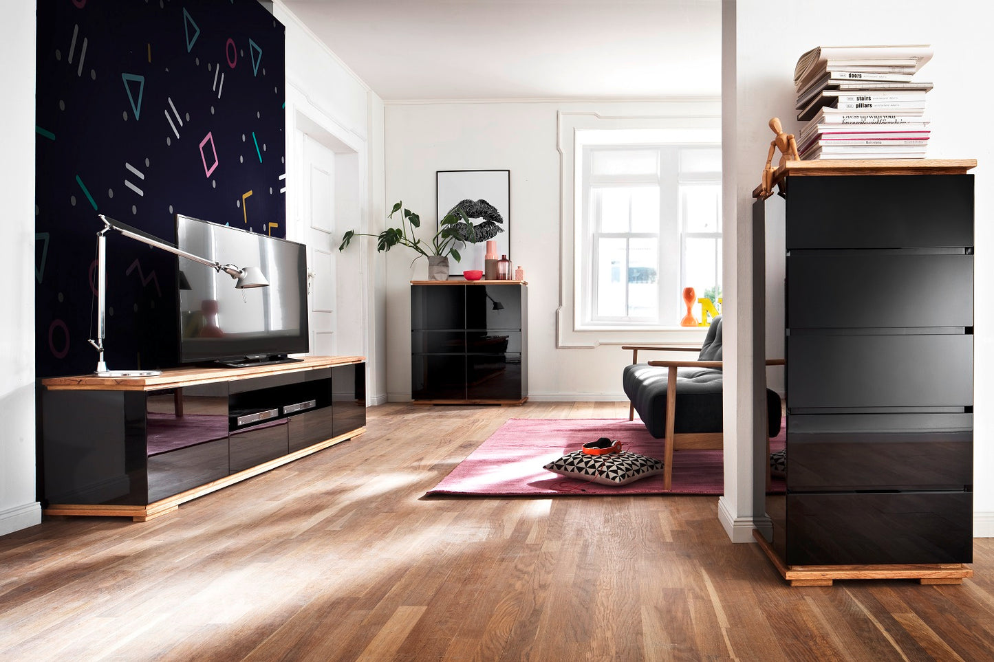 Sideboard Schrank Asteiche-massiv matt lackiert geölt weiß holz 182 cm Chiara