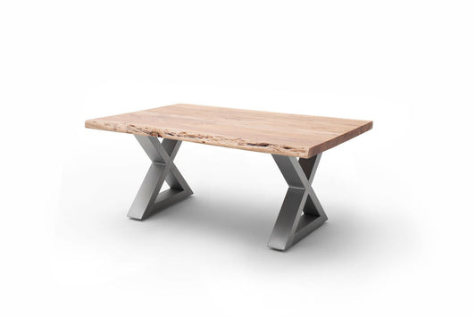 Couchtisch Baumkantentisch Akazie-massiv X-Form rechteckig natur lackiert 110 cm