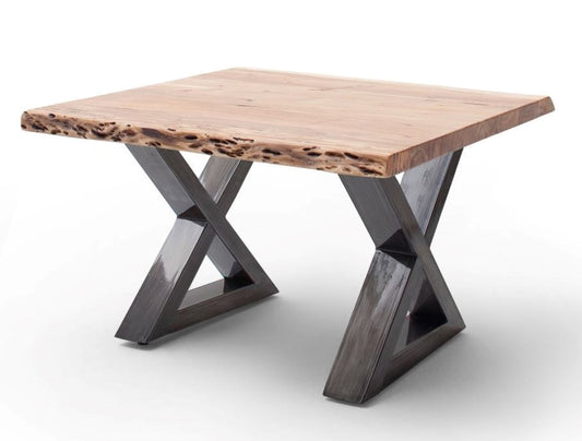 Couchtisch Baumkantentisch Akazie-massiv X-Form quadratisch natur lackiert 75 cm