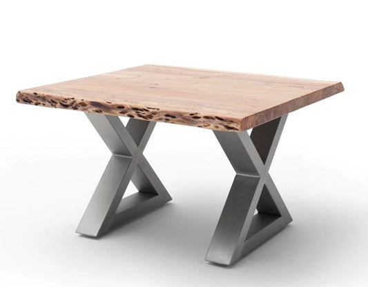 Couchtisch Baumkantentisch Akazie-massiv X-Form quadratisch natur lackiert 75 cm