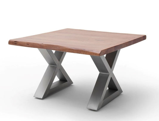 Couchtisch Baumkantentisch Akazie-massiv X-Form quadratisch walnuss lackiert 75 cm