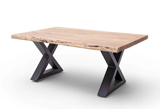 Couchtisch Baumkantentisch Akazie-massiv X-Form rechteckig natur lackiert 110 cm