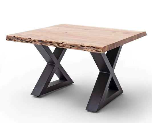 Couchtisch Baumkantentisch Akazie-massiv X-Form quadratisch natur lackiert 75 cm