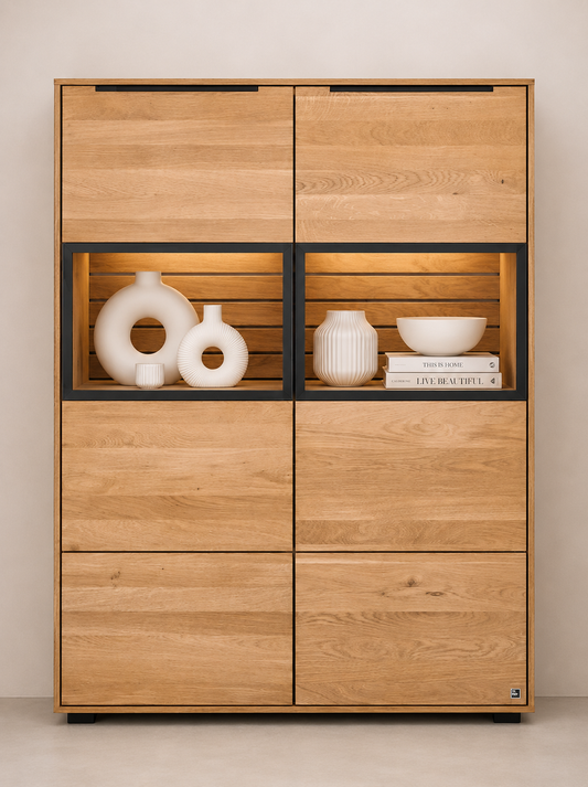Highboard JACKSON – Eiche teilmassiv mit LED-Beleuchtung