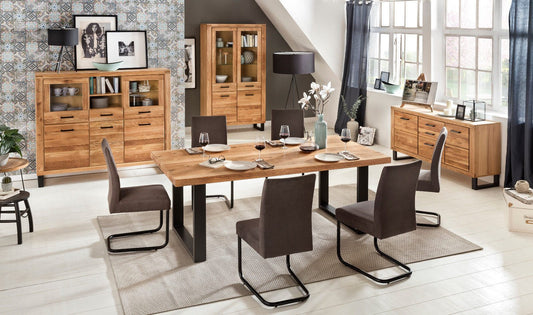 Highboard TINA – Eiche teilmassiv mit Glas- und Holztüren