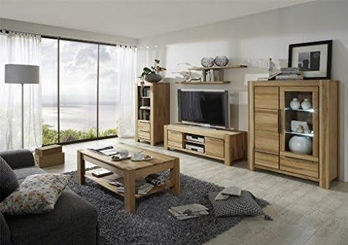 Highboard NENA BUK – Massive Buche mit Glastüren, Schubladen & Bücherfächern
