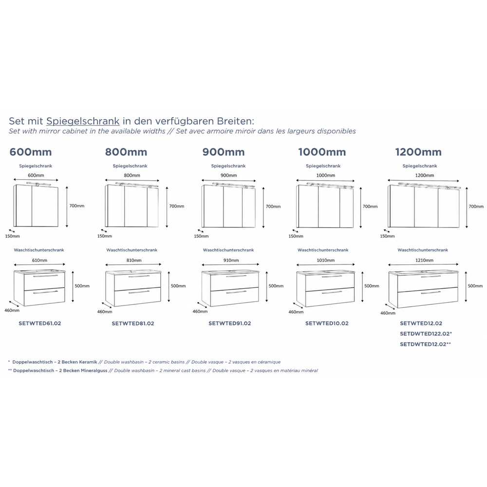 AURENO Classic Bad Keramik-Set Spiegelschrank