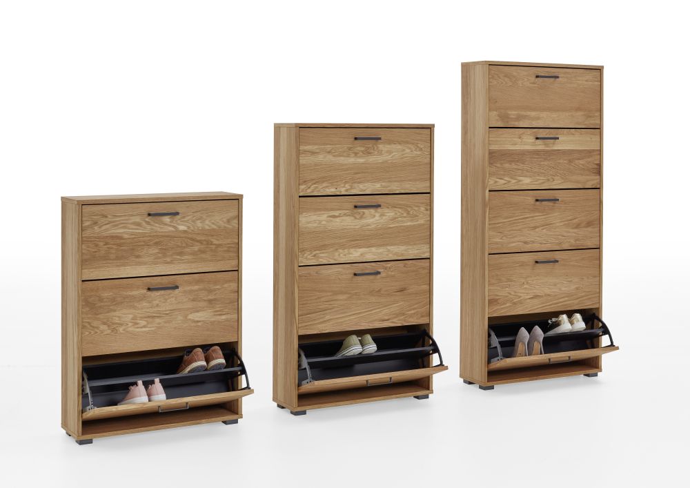 Schuhschrank Buty 4-Fach Klappe Wildeiche Furnier geölt