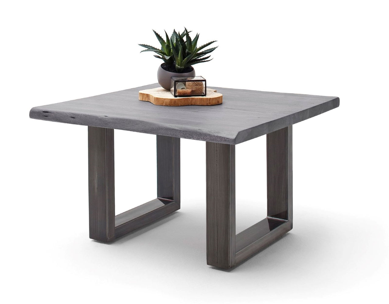Couchtisch Baumkantentisch Akazie-massiv U-Form quadratisch grau lackiert 75 cm