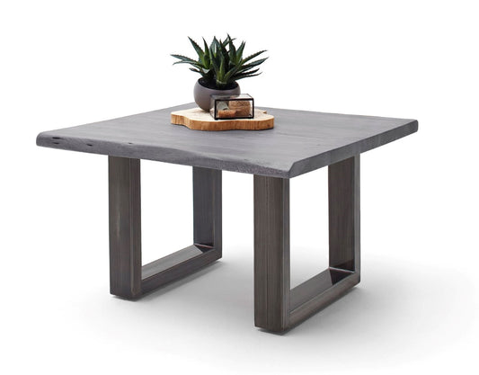Couchtisch Baumkantentisch Akazie-massiv U-Form quadratisch grau lackiert 75 cm