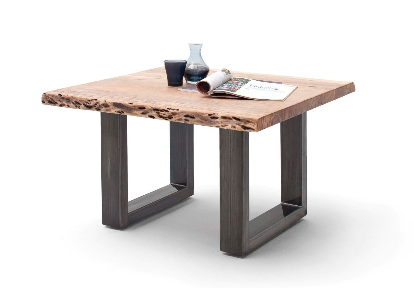 Couchtisch Baumkantentisch Akazie-massiv U-Form quadratisch natur lackiert 75 cm