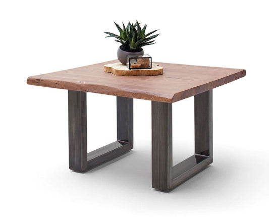 Couchtisch Baumkantentisch Akazie-massiv U-Form quadratisch walnuss lackiert 75