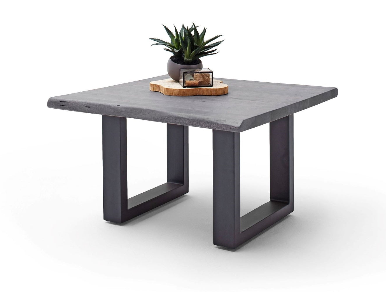 Couchtisch Baumkantentisch Akazie-massiv U-Form quadratisch grau lackiert 75 cm