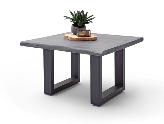 Couchtisch Baumkantentisch Akazie-massiv U-Form quadratisch grau lackiert 75 cm