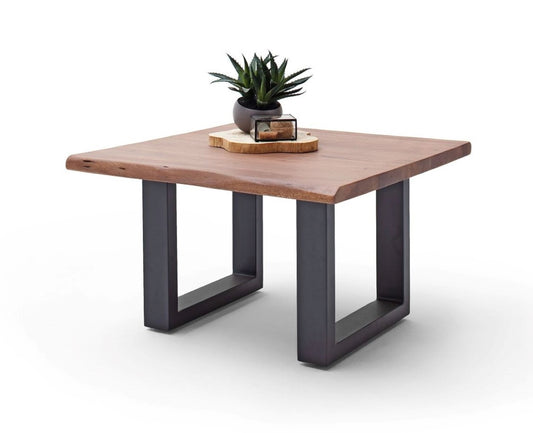 Couchtisch Baumkantentisch Akazie-massiv U-Form quadratisch walnuss lackiert 75