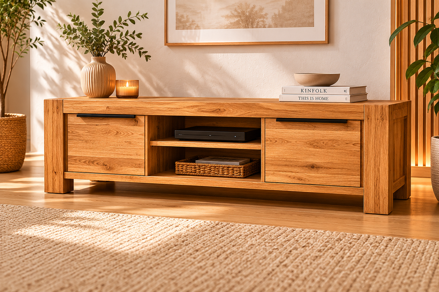 TV-Kommode SINA Wildeiche Teilfurnier – TV-Lowboard mit Tür & 2 offenen Fächern