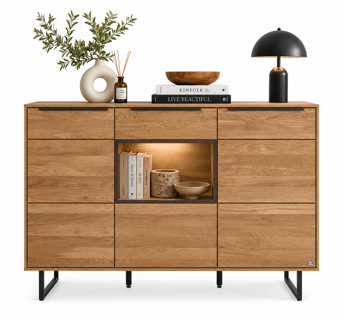 Sideboard JACKSON – Eiche teilmassiv mit LED-Beleuchtung