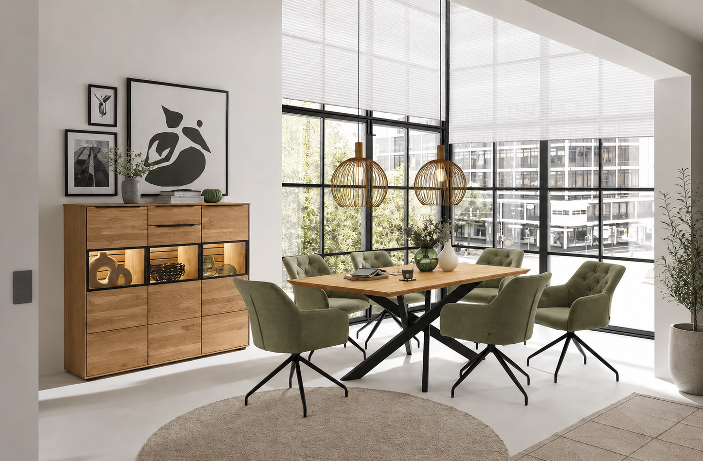 Highboard JACKSON – Eiche teilmassiv mit LED-Beleuchtung