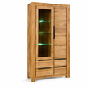 Vitrine SINA – Wildeiche Teilfurnier mit Glastür &amp; 4 Schubkästen