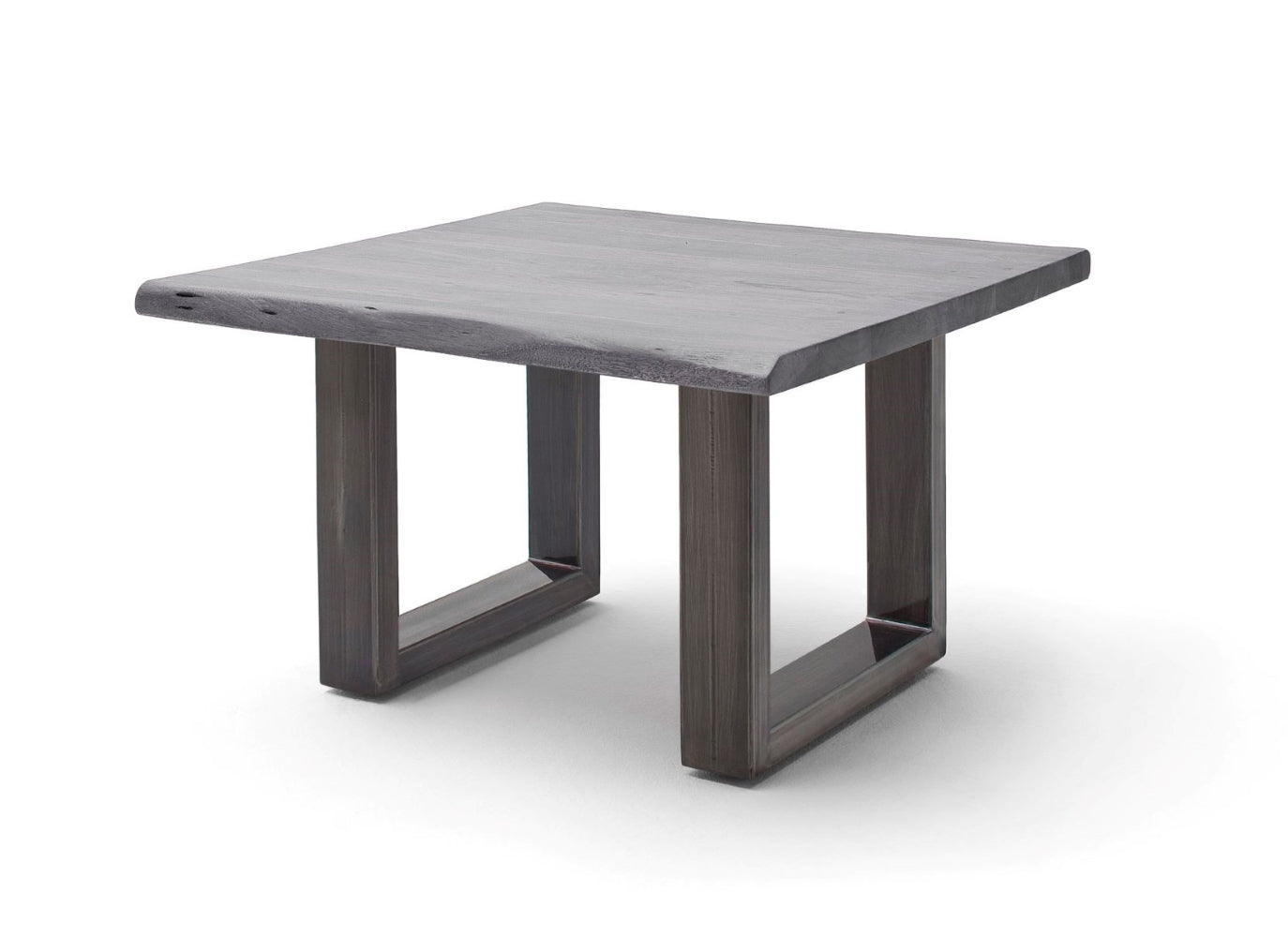 Couchtisch Baumkantentisch Akazie-massiv U-Form quadratisch grau lackiert 75 cm