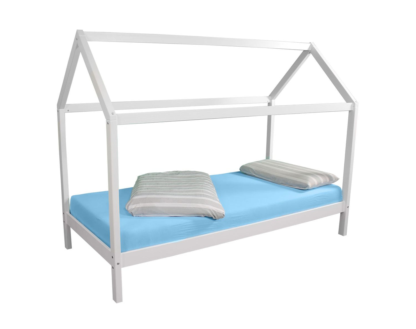 Hausbett Kinderbett Kiefer massiv weiß lackiert 90 x 200 Hytte 1 ohne Rollrost