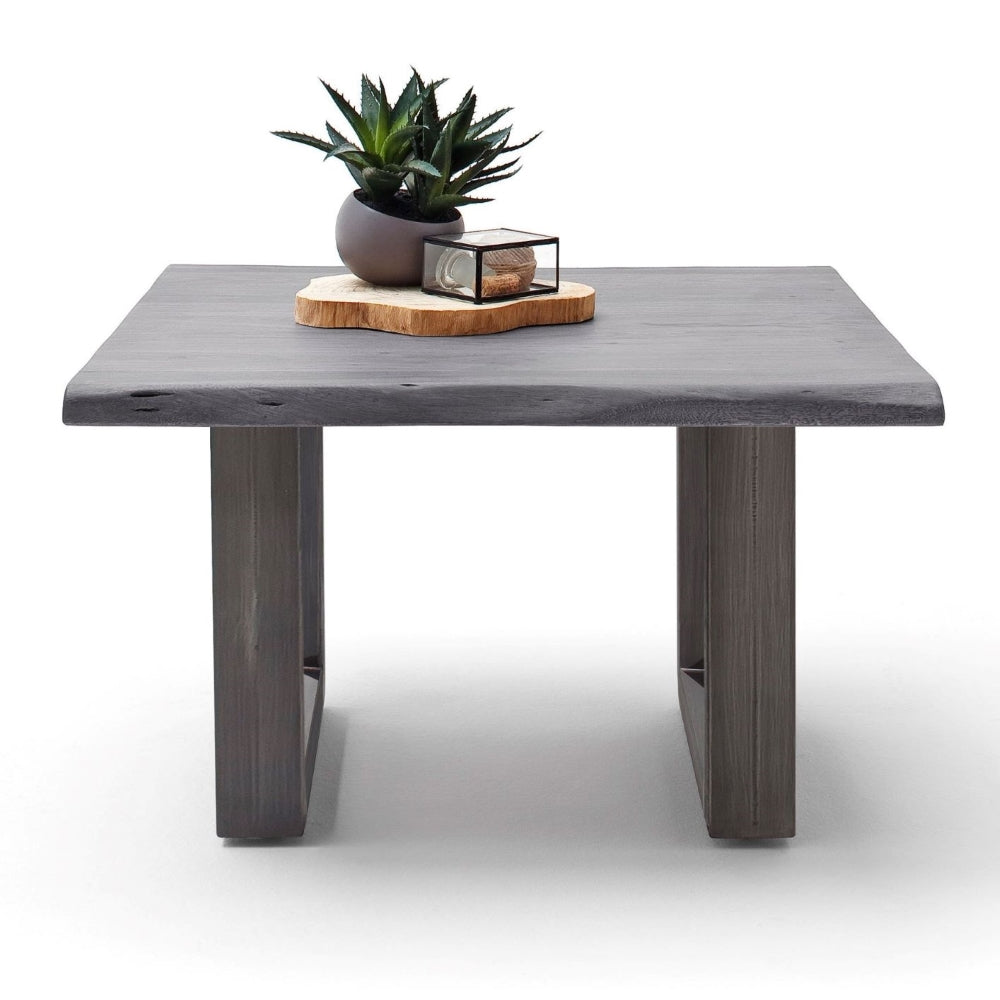 Couchtisch Baumkantentisch Akazie-massiv U-Form quadratisch grau lackiert 75 cm