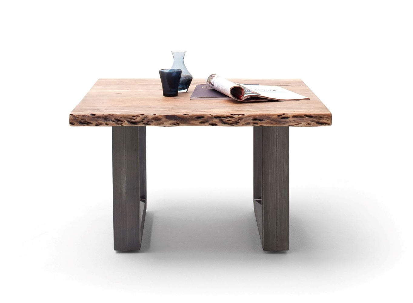 Couchtisch Baumkantentisch Akazie-massiv U-Form quadratisch natur lackiert 75 cm