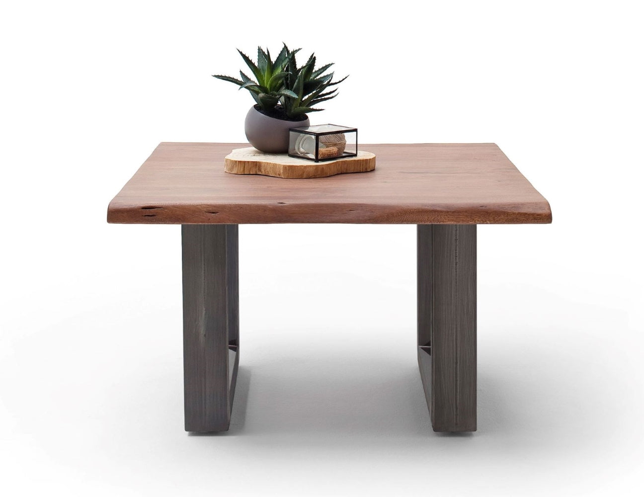 Couchtisch Baumkantentisch Akazie-massiv U-Form quadratisch walnuss lackiert 75