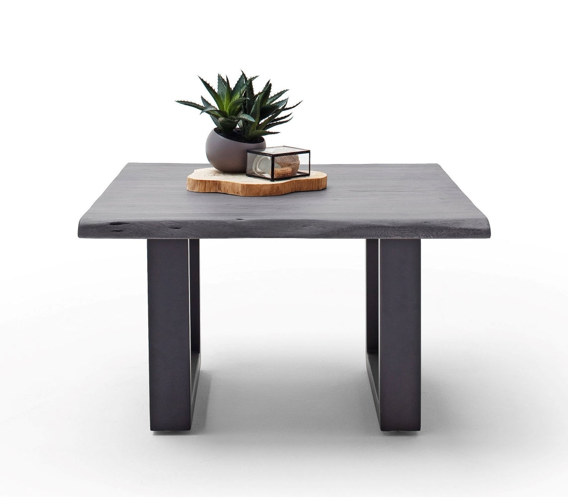 Couchtisch Baumkantentisch Akazie-massiv U-Form quadratisch grau lackiert 75 cm