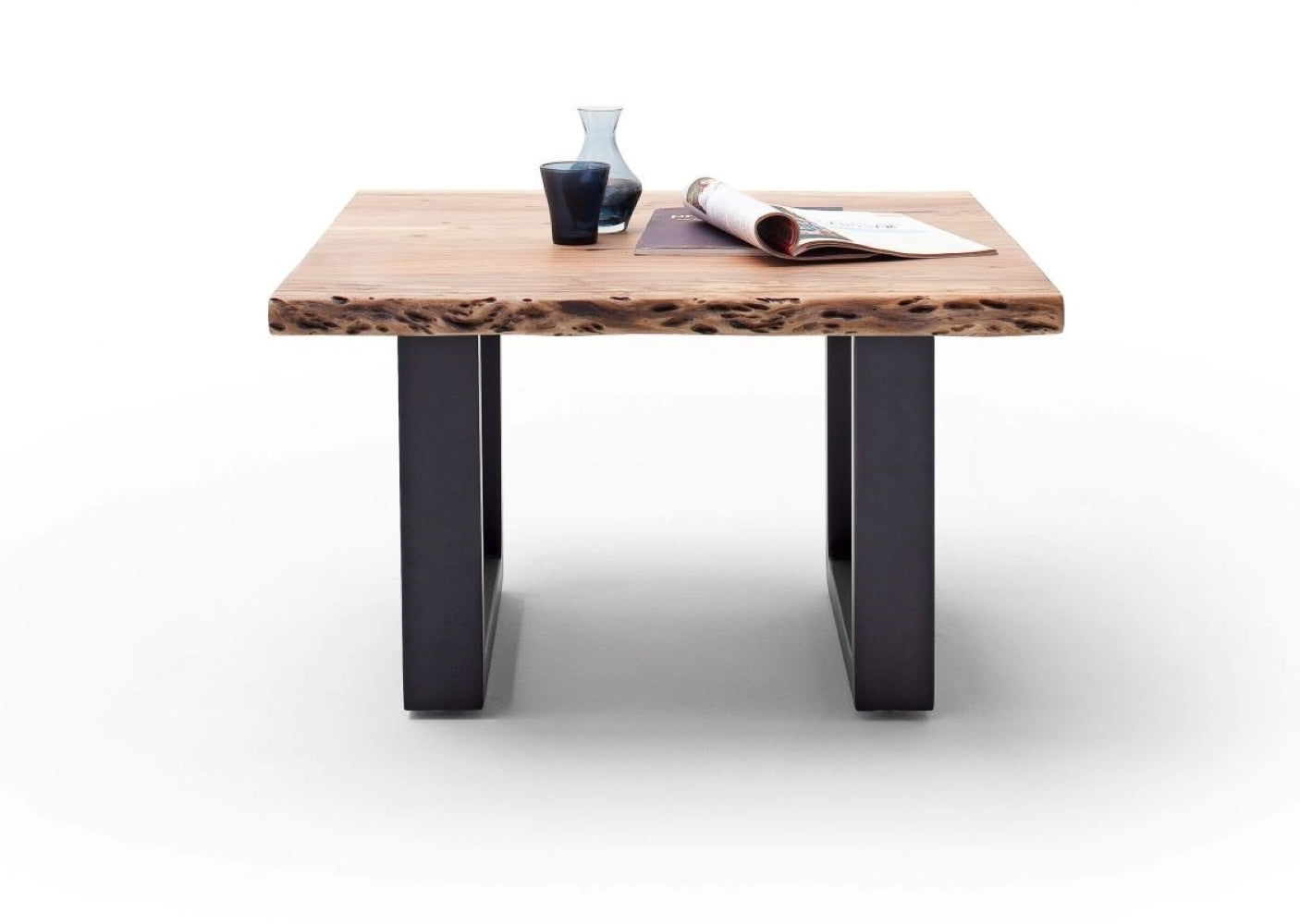 Couchtisch Baumkantentisch Akazie-massiv U-Form quadratisch natur lackiert 75 cm