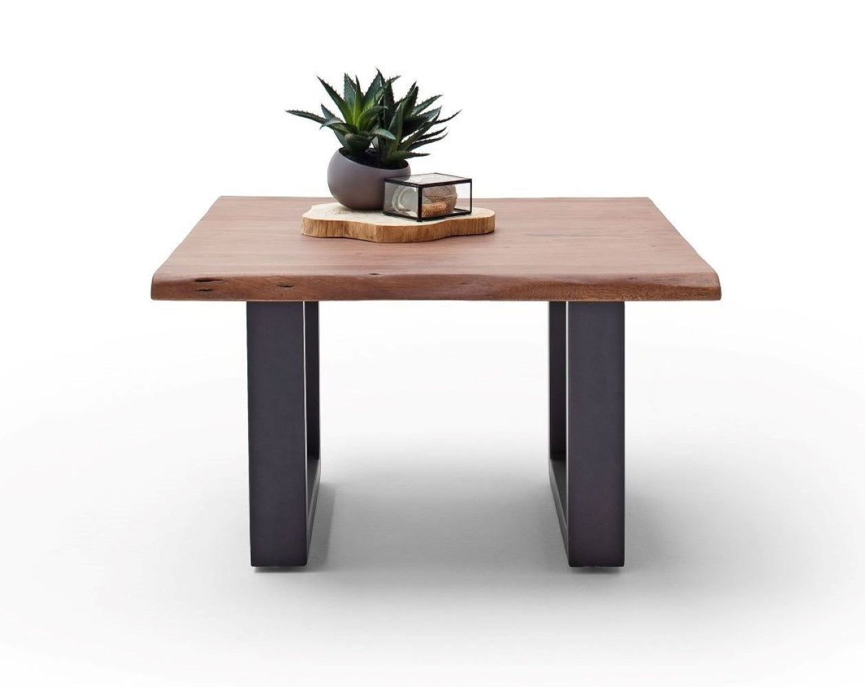 Couchtisch Baumkantentisch Akazie-massiv U-Form quadratisch walnuss lackiert 75