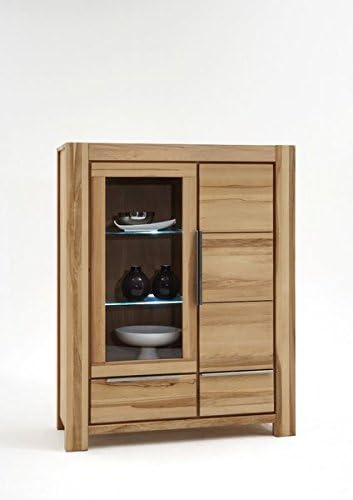 Vitrine NENA BUK – Massive Buche mit Glastür, Holztür &amp; 2 Schubladen