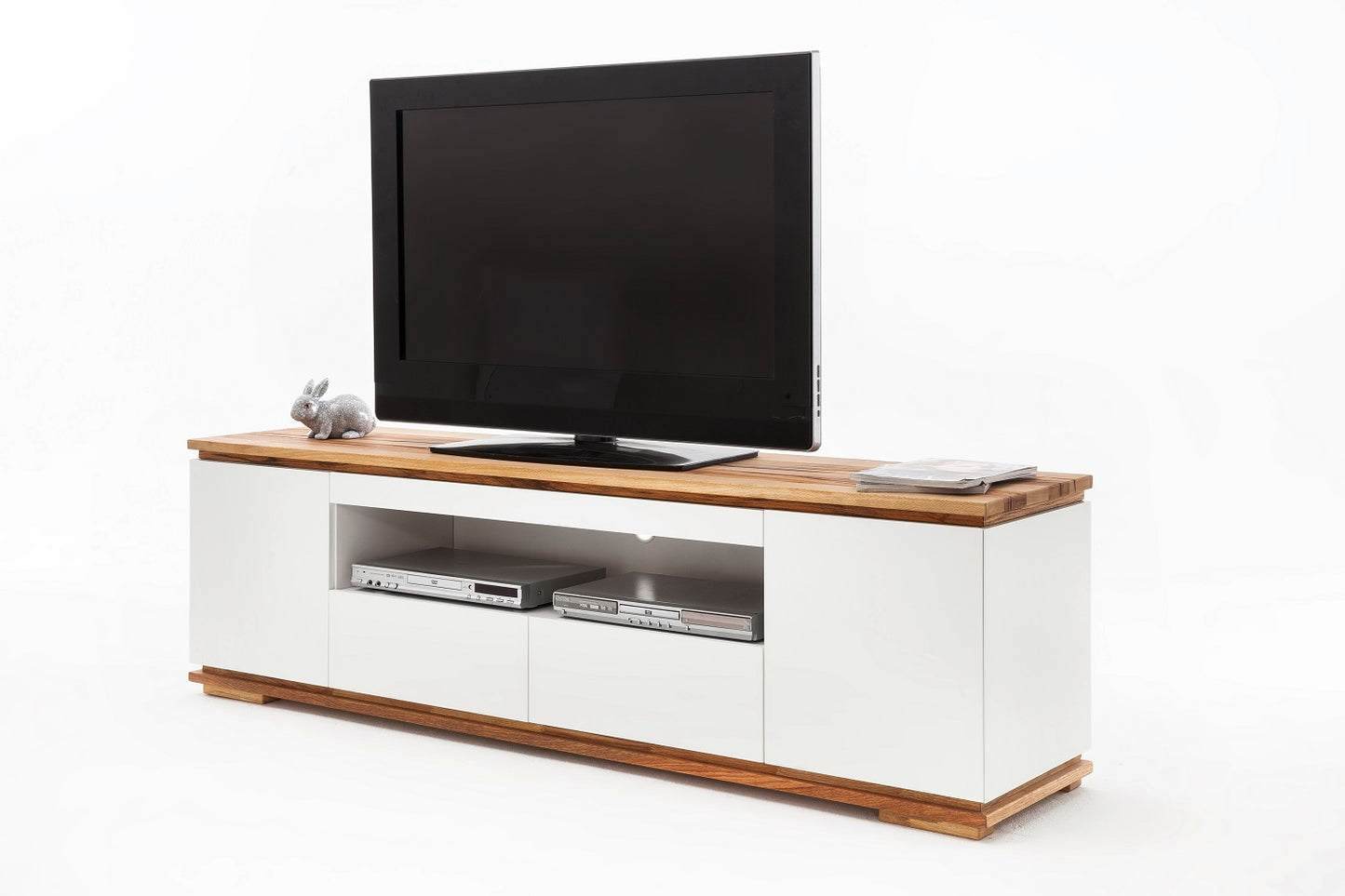 TV-Schrank Lowboard Asteiche-massiv matt lackiert geölt weiß holz 202 cm Chiara