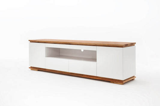 TV-Schrank Lowboard Asteiche-massiv matt lackiert geölt weiß holz 202 cm Chiara