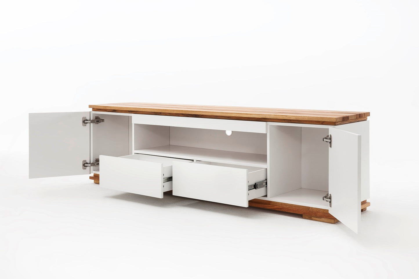 TV-Schrank Lowboard Asteiche-massiv matt lackiert geölt weiß holz 202 cm Chiara