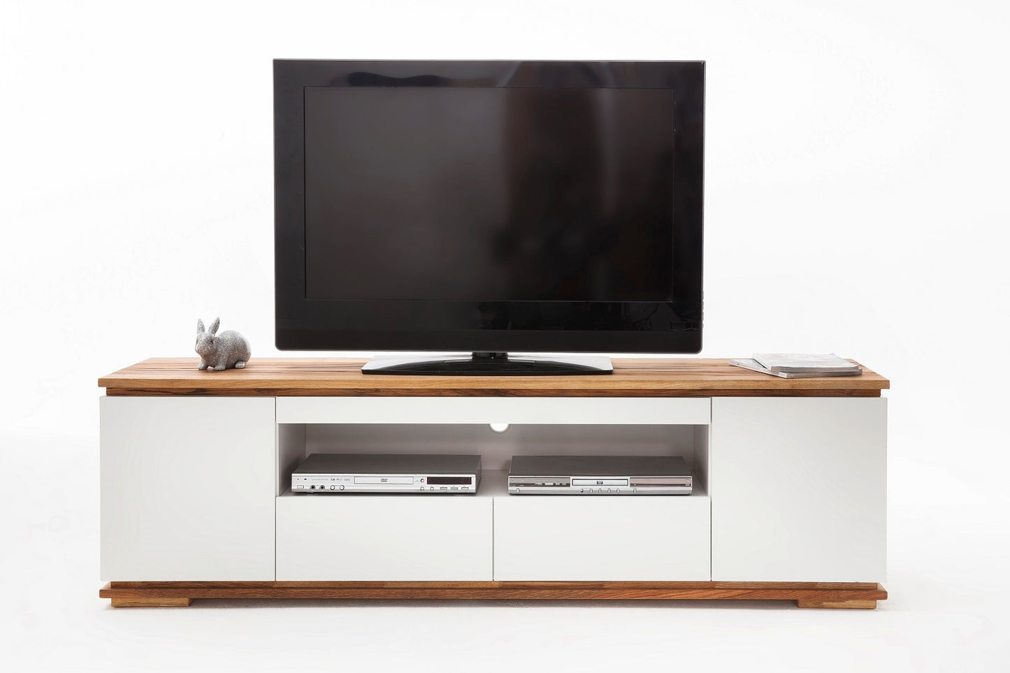 TV-Schrank Lowboard Asteiche-massiv matt lackiert geölt weiß holz 202 cm Chiara