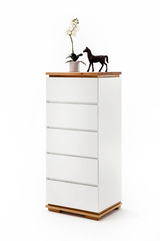 Hochkommode Schrank Asteiche-massiv matt lackiert geölt weiß holz 51 cm Chiara