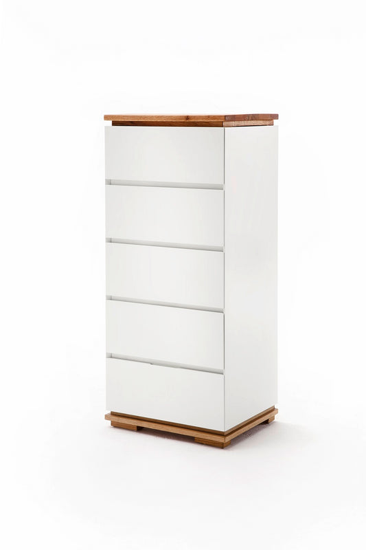 Hochkommode Schrank Asteiche-massiv matt lackiert geölt weiß holz 51 cm Chiara