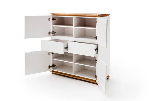 Highboard Schrank Asteiche-massiv matt lackiert geölt weiß holz 102 cm Chiara