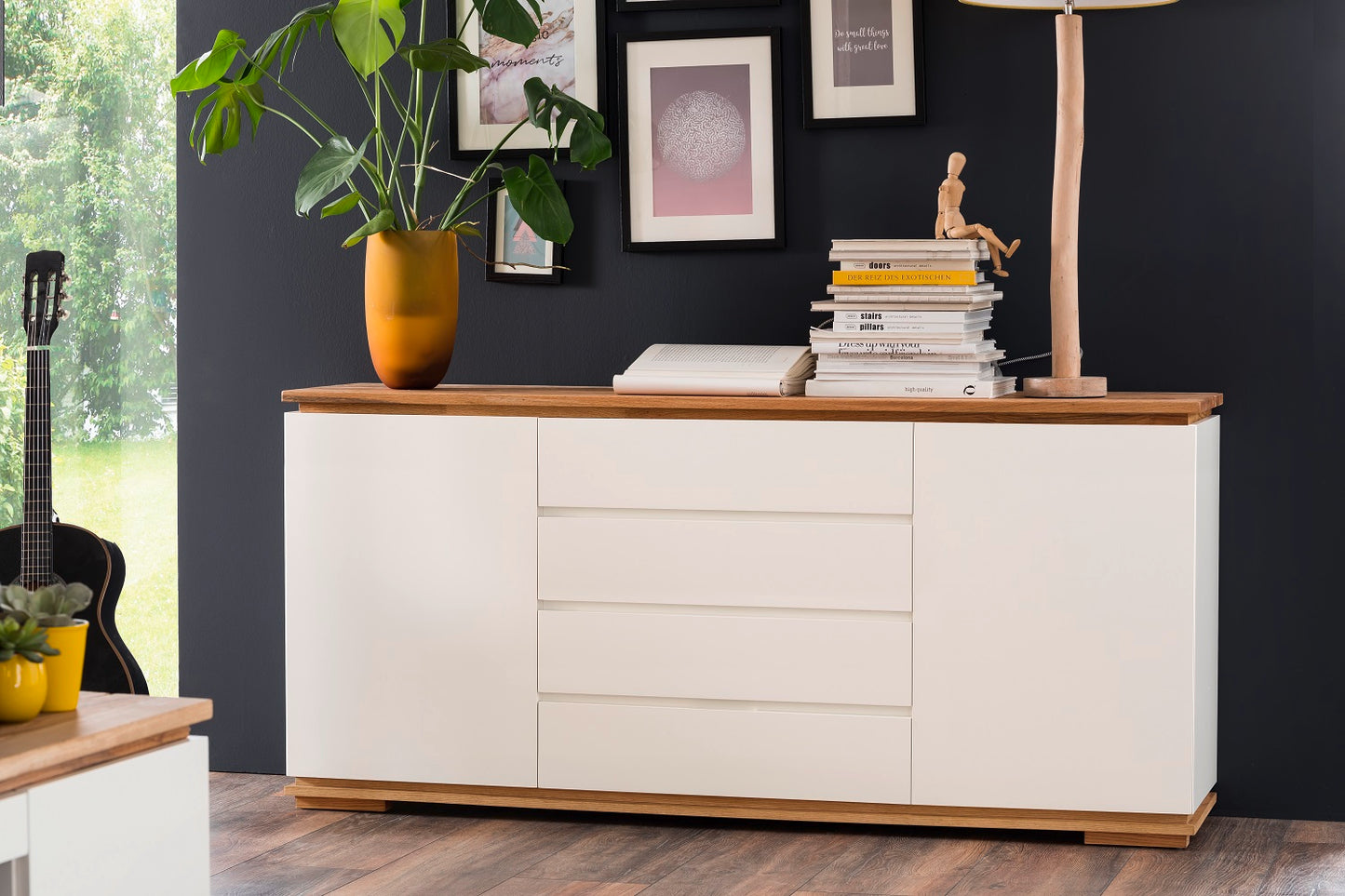 Sideboard Schrank Asteiche-massiv matt lackiert geölt weiß holz 172 cm Chiara
